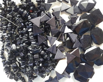 Blue Goldstone Bead Lot, 30 x 20 mm Blue Goldstone Faceted Beads, Triangle Blue Goldstone Beads, Blue Goldstone Bead Chips