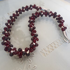Garnet and Silver Bead Kumihimo Necklace