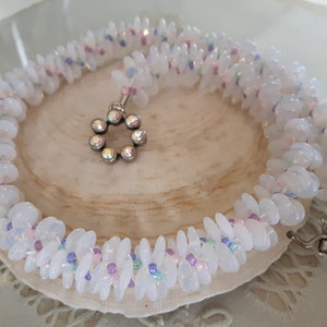 Vintage Opalite Disk Bead Pastel Colours Kumihimo Necklace