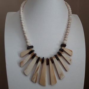 Natural Bead Necklace, Unisex Bone and Howlite Bead Tribal Necklace