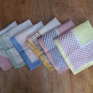 Lot of 6 Vintage Women&#39;s Handkerchiefs, Pastel Coloured Hankies, Ridlicain Made in England Handkerchiefs