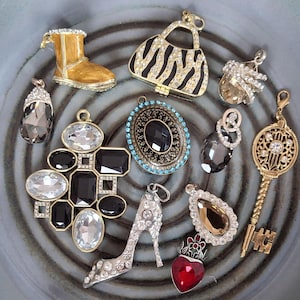 Rhinestone Pendants for Jewelry Making: Variety Lot of 11