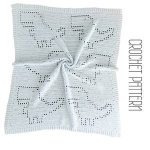 Crochet Dinosaur Blanket Pattern, Filet Crochet T-Rex PDF, Baby Boy Blanket, Baby Shower Gift, Quick Easy Pattern image 1