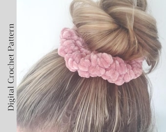Scrunchie de Terciopelo/ Patrón de Ganchillo/Lazo para el Cabello/Mercado/Feria Artesanal