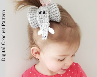 Elephant Crochet Bow Pattern, Elephant Hair Bow Pattern, Safari Bow, Zoo Bow, Crochet Animal PDF, Girl Hair Bow Pattern