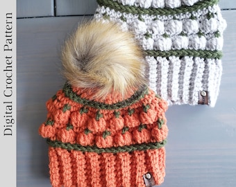 Patrón de ganchillo de gorro de especias de calabaza, PDF de sombrero de calabaza de ganchillo, patrón de ganchillo de otoño, descarga digital de gorro de pompón de piel de Halloween