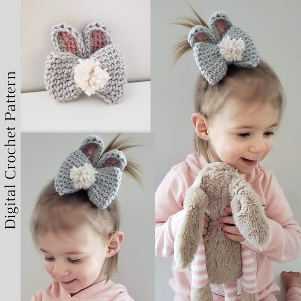 Bunny Bow Crochet Pattern, Bunny Ear Hair Bow Pattern, Easter Bunny Bow, Spring Crochet PDF, Girl Hair Bow Pattern