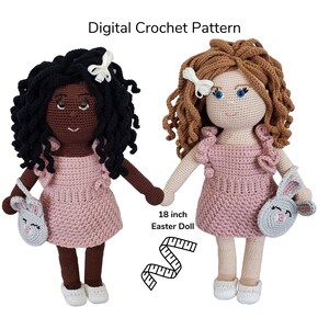 Gehäkelte Puppe mit rosa Kleid Muster, 18 Zoll Amigurumi Puppe für den Frühling, Mädchen Baby Puppe Muster, gehäkelte Baby Puppe mit Häschen Geldbörse PDF