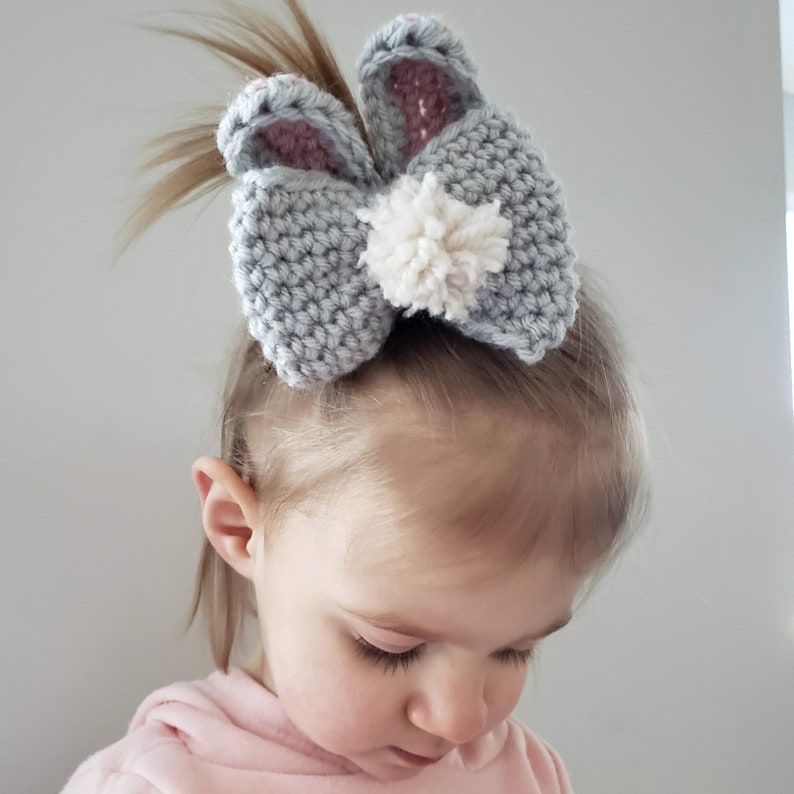 Bunny Bow Crochet Pattern, Bunny Ear Hair Bow Pattern, Easter Bunny Bow, Spring Crochet PDF, Girl Hair Bow Pattern image 5