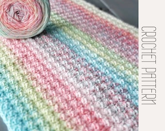 Modern Crochet Cluster Stitch Blanket Pattern, Easy Crochet Throw, Beginner Friendly Crochet PDF, Rainbow Blanket with Border, English Writt