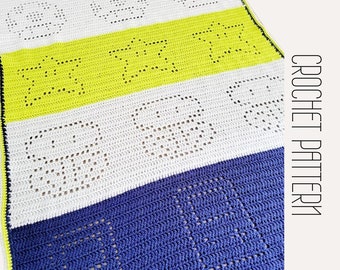 Patrón de manta de crochet inspirado en un juego retro, crochet de filete fácil