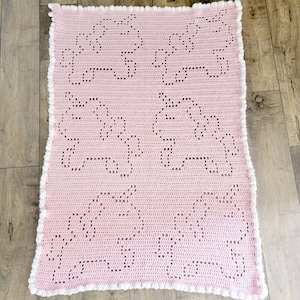 Crochet Unicorn Blanket, Crochet Pattern, Pegasus Filet Crochet, Baby Girl Gift, Baby Shower, Nursery Decor image 3