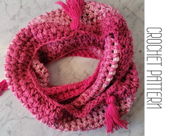 Patrón de crochet para bufanda Wenclair BFF (en inglés), cuellos para mejores amigas, bufanda infinita con borlas, patrón fácil para principiantes, bufanda de miércoles