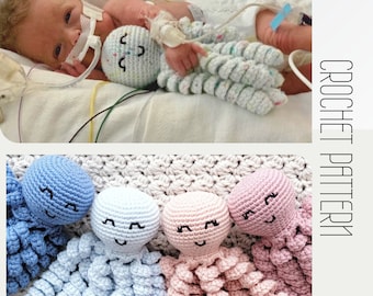 Crochet Octopus for a Preemie Pattern, NICU Octopus PDF, Amigurumi, Crochet for Baby Pattern, Video Tutorial