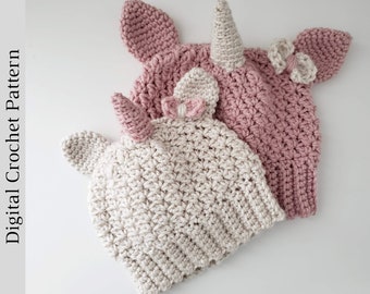 Patrón de gorro de unicornio a crochet, gorro de unicornio PDF, patrón de gorro de crochet, patrón de gorro de unicornio, gorro de crochet para niña, patrón de crochet para niña