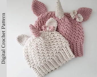 Unicorn Beanie Crochet Pattern, Unicorn Hat PDF, Crochet Hat Pattern, Unicorn Hat Pattern, Baby Girl Crochet Hat, Girl Crochet Pattern