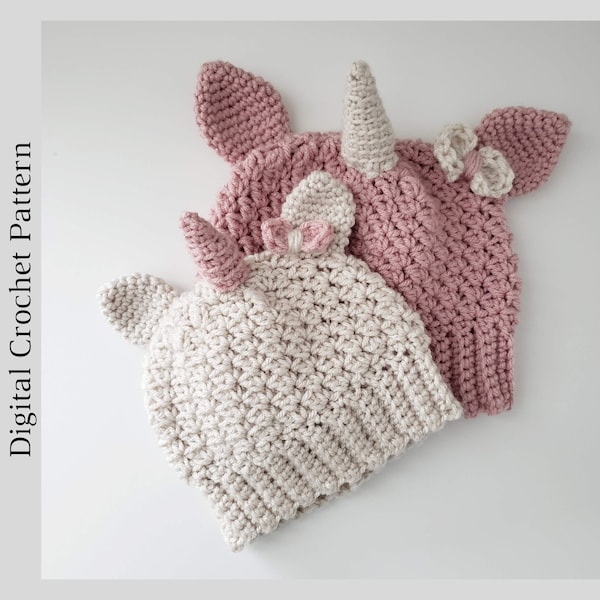 Unicorn Beanie Crochet Pattern, Unicorn Hat PDF, Crochet Hat Pattern, Unicorn Hat Pattern, Baby Girl Crochet Hat, Girl Crochet Pattern
