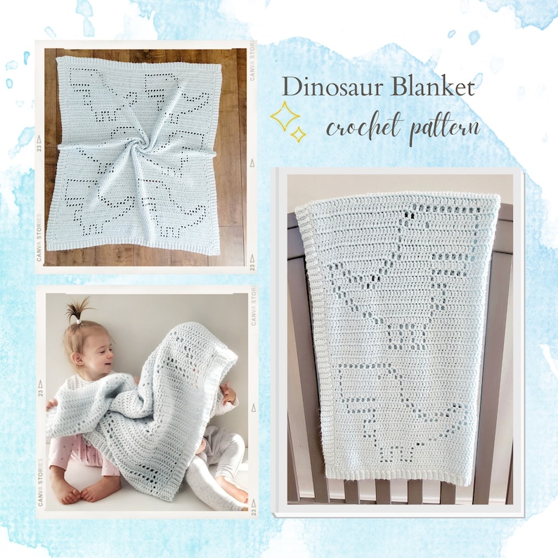 Crochet Dinosaur Blanket Pattern, Filet Crochet T-Rex PDF, Baby Boy Blanket, Baby Shower Gift, Quick Easy Pattern image 2