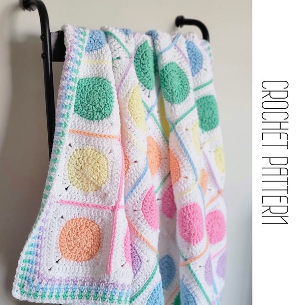 Crochet Polka Dot Granny Square Blanket, Crochet Pattern, Circle Rainbow Crochet Blanket, Crochet for Baby, Easy Crochet Pattern