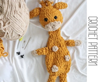 Gigi the Giraffe, Crochet Lovey Written Pattern and Video Tutorial, Zoo Animal Snuggler PDF, Amigurumi Plushies and Stuffies