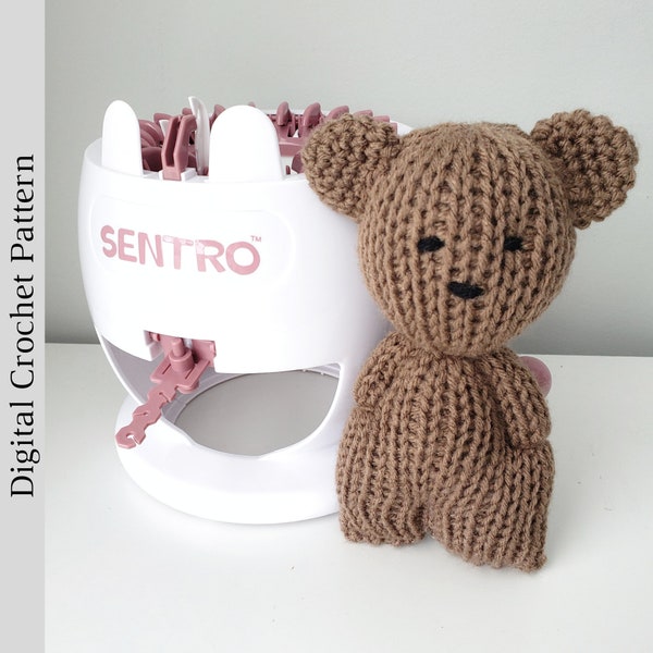 Knit and Crochet Teddy Bear Pattern, Knitting Machine Patterns, Addi Express, Sentro 22, loom knitting PDF Tutorial