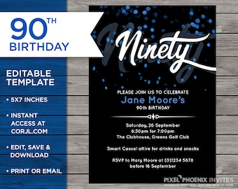 90th birthday invitations etsy