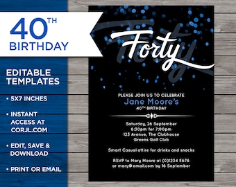 40th birthday invite etsy