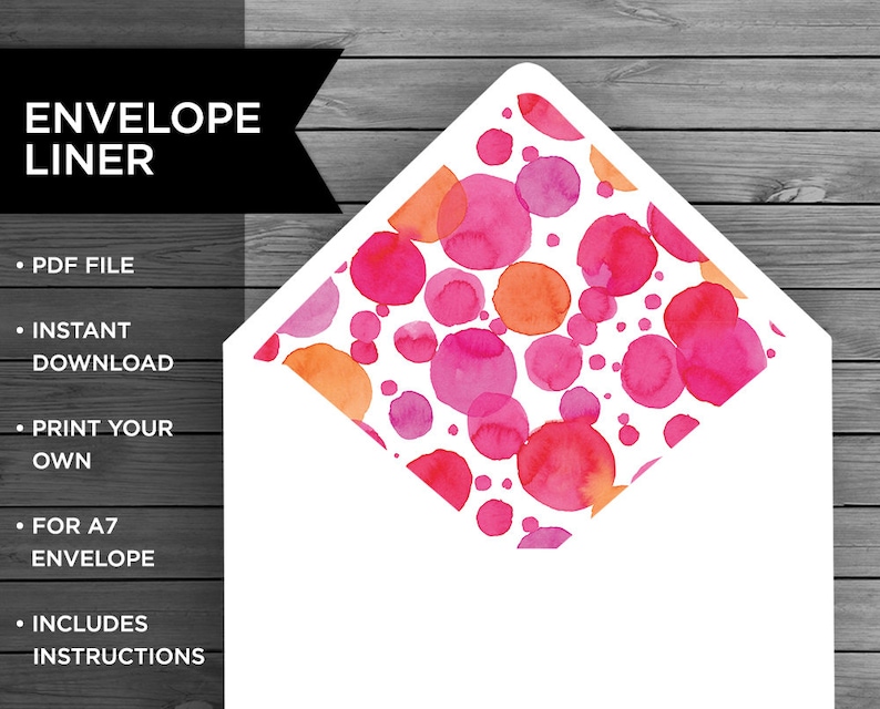 Pink Watercolour Envelope Printable Personalised Envelope A7 Envelope Liner Pink Dots Envelope Liner Stationery Liner Envelope Liner
