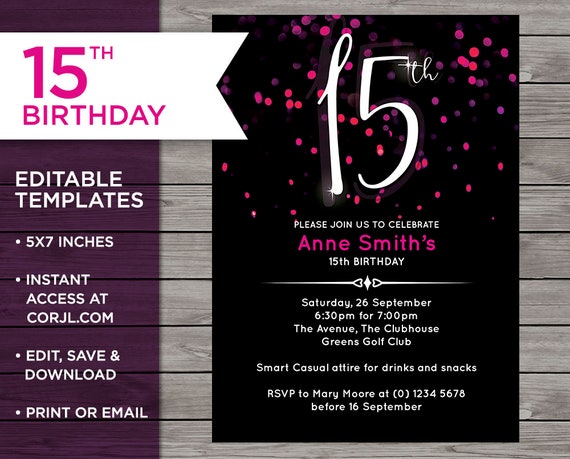 pink 15th birthday 15th birthday invitation 15 years old etsy
