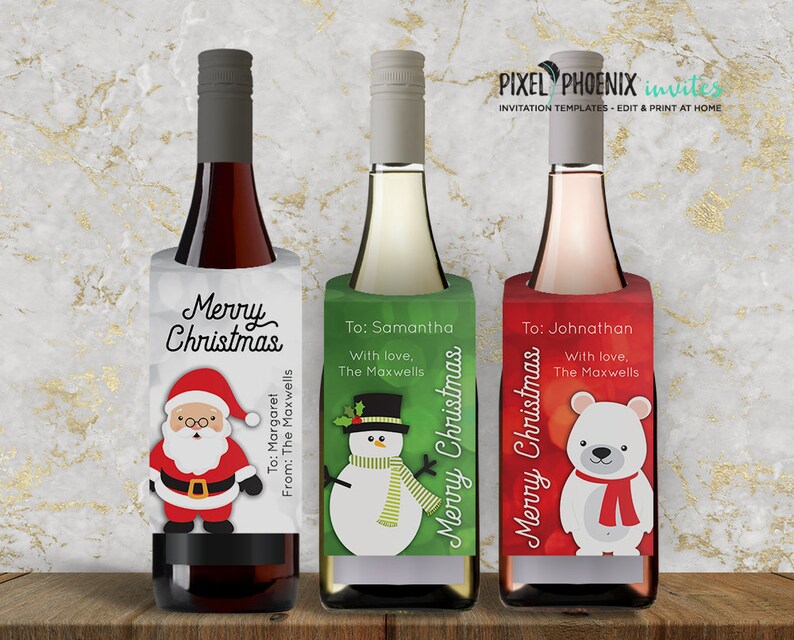 Christmas Wine Tags Wine Bottle Tag Christmas Cards Etsy