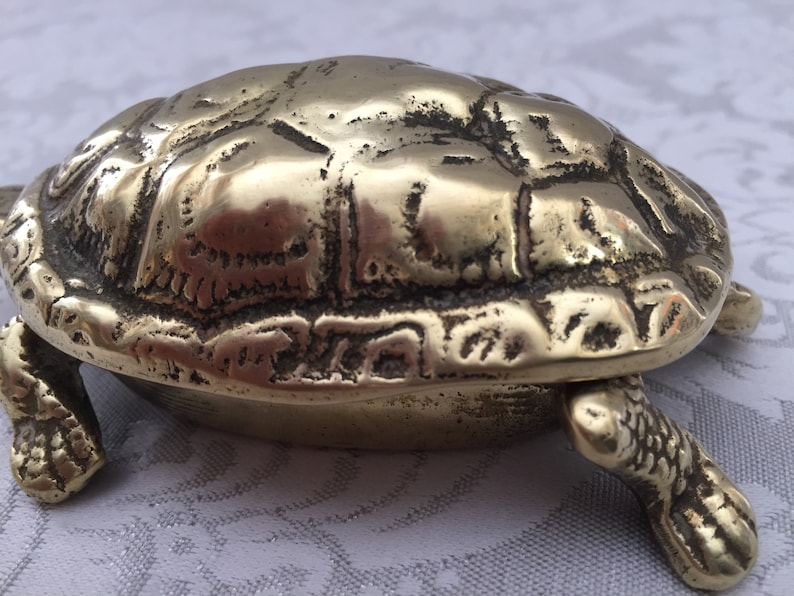 Ancient Bronze Sculpture Golden Massive And Chiseled Turtle Made In England Art