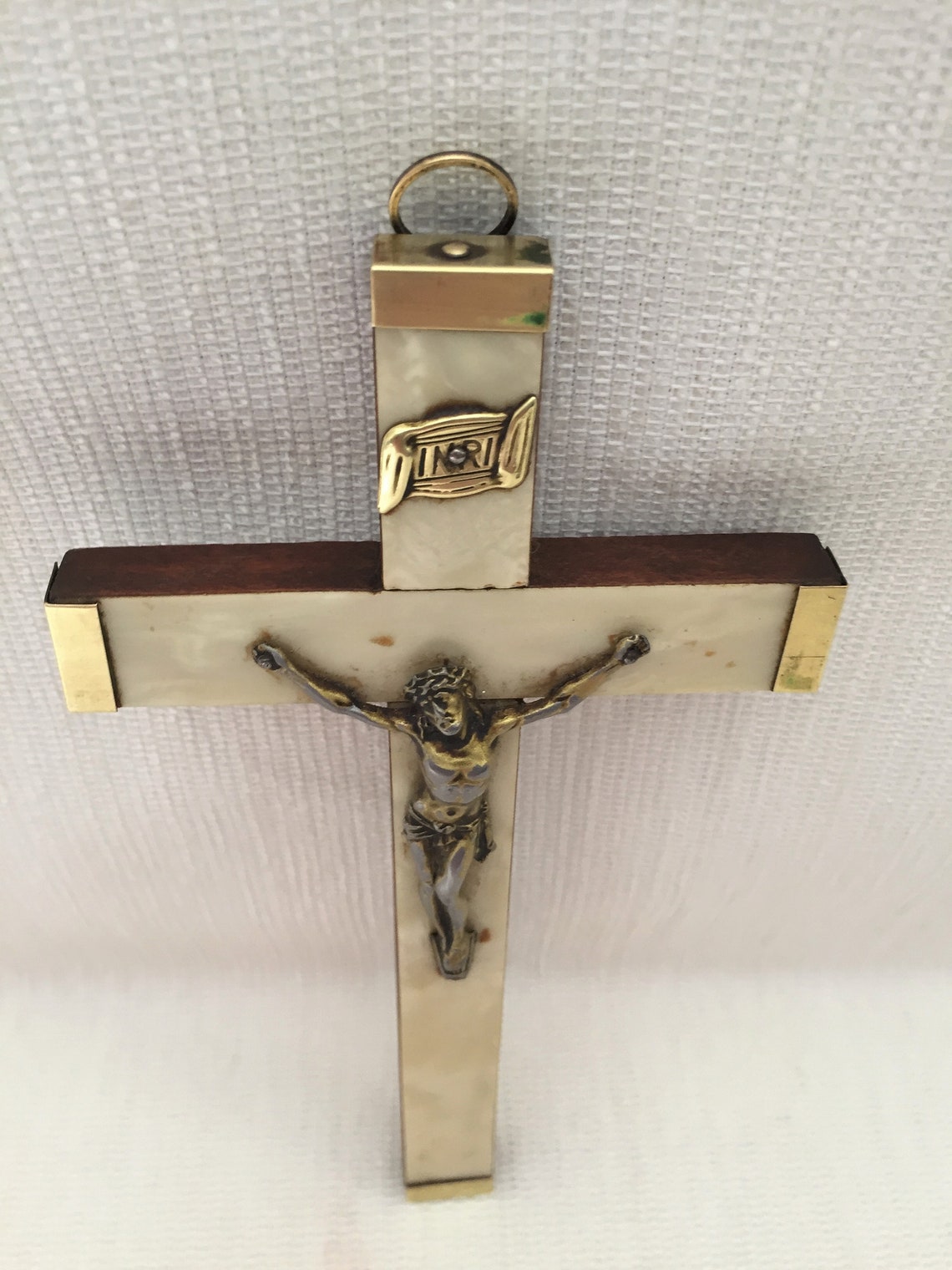 Object of Cult Ancient Crucifix Door Christ Pearl Pearl Brass Etsy