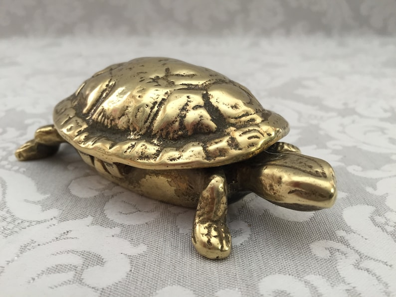 Ancient Bronze Sculpture Golden Massive And Chiseled Turtle Made In England Art