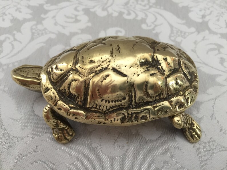 Ancient Bronze Sculpture Golden Massive And Chiseled Turtle Made In England Art