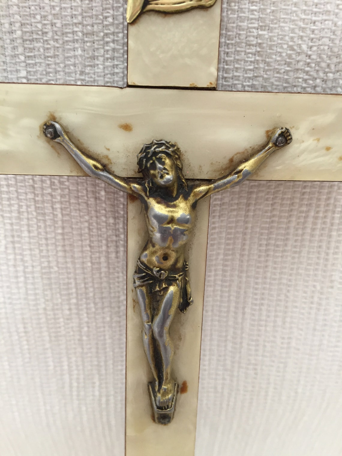 Object of Cult Ancient Crucifix Door Christ Pearl Pearl Brass Etsy
