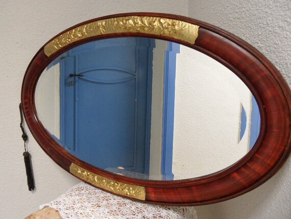 Oval Mirror Frame Wooden Stuccoed Tawny Golden Era Modernist Oval Mirror Frame Wooden Stuccoed Tawny