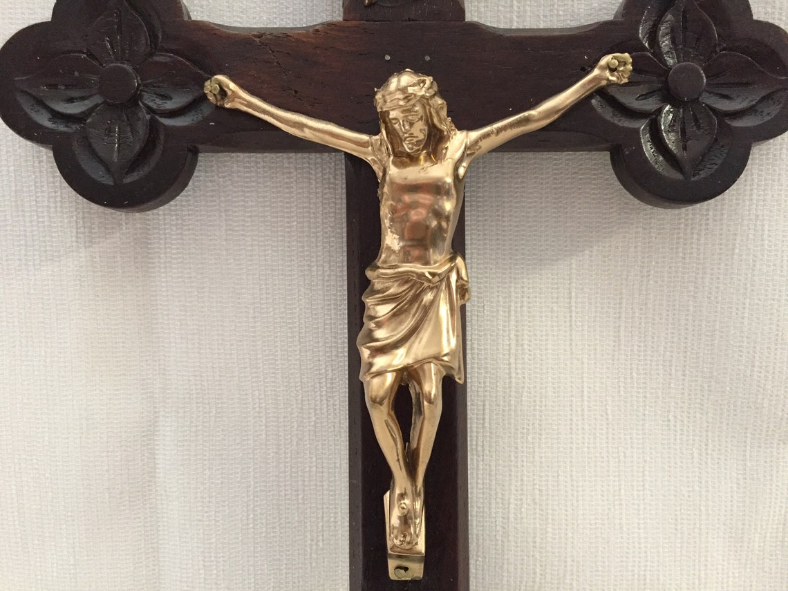 Object Of Cult Ancient Crucifix Door Christ In Walnut Carved Etsy