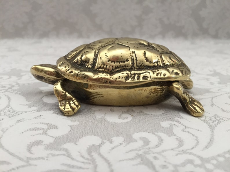 Ancient Bronze Sculpture Golden Massive And Chiseled Turtle Made In England Art