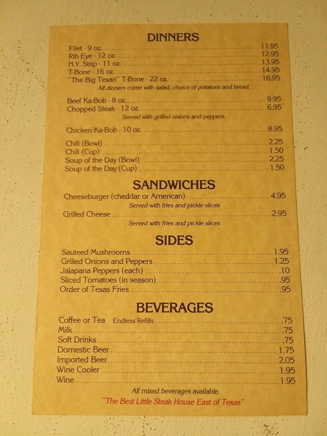 T Bones Steak House and Saloon Vintage Restaurant Menu Etsy