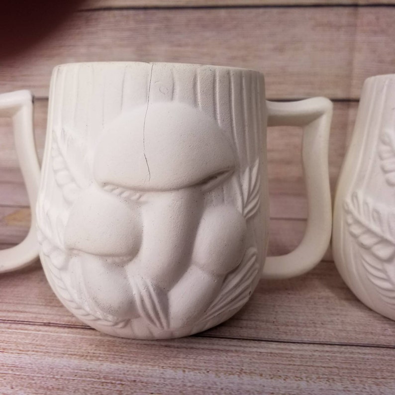 Vintage Unfinished Ceramic Bisque Mushroom Mugs Ready to Paint Etsy