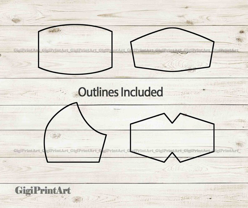 Download Face Mask Template SVG 4 Shapes Sublimation PNG Laser Dxf ...