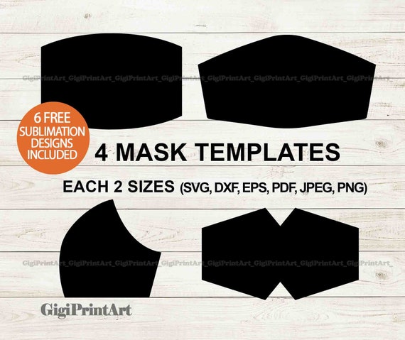 Download Face Mask Template Svg 4 Shapes Sublimation Png Laser Dxf Etsy