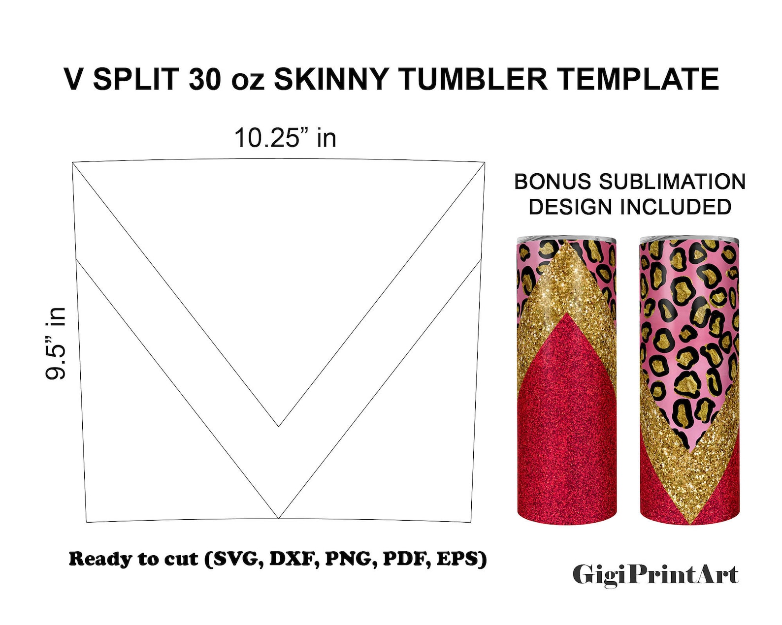 V Split 30oz Skinny Tumbler SVG Template DXF Eps Png Pdf Wrap image 1.