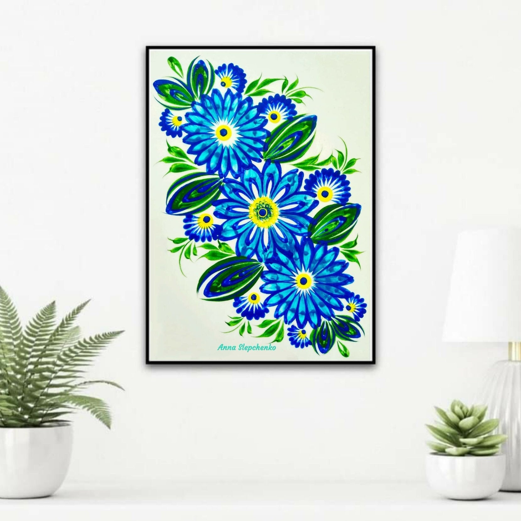 Ukraine Flowers Art Handdrawn Painting in Digital Format Etsy