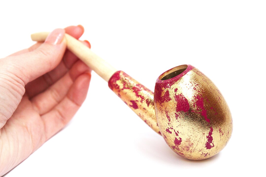Tobacco Smoking Pipe Cute Smoking Pipe Gold Wooden Pipe Etsy