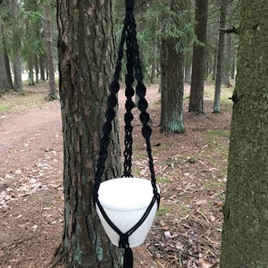 Makramé-växthängare stor/kruka bred 8"/20 cm/Svart makramé-växthängare/växthållare/hängande planteringslåda/modern makramé