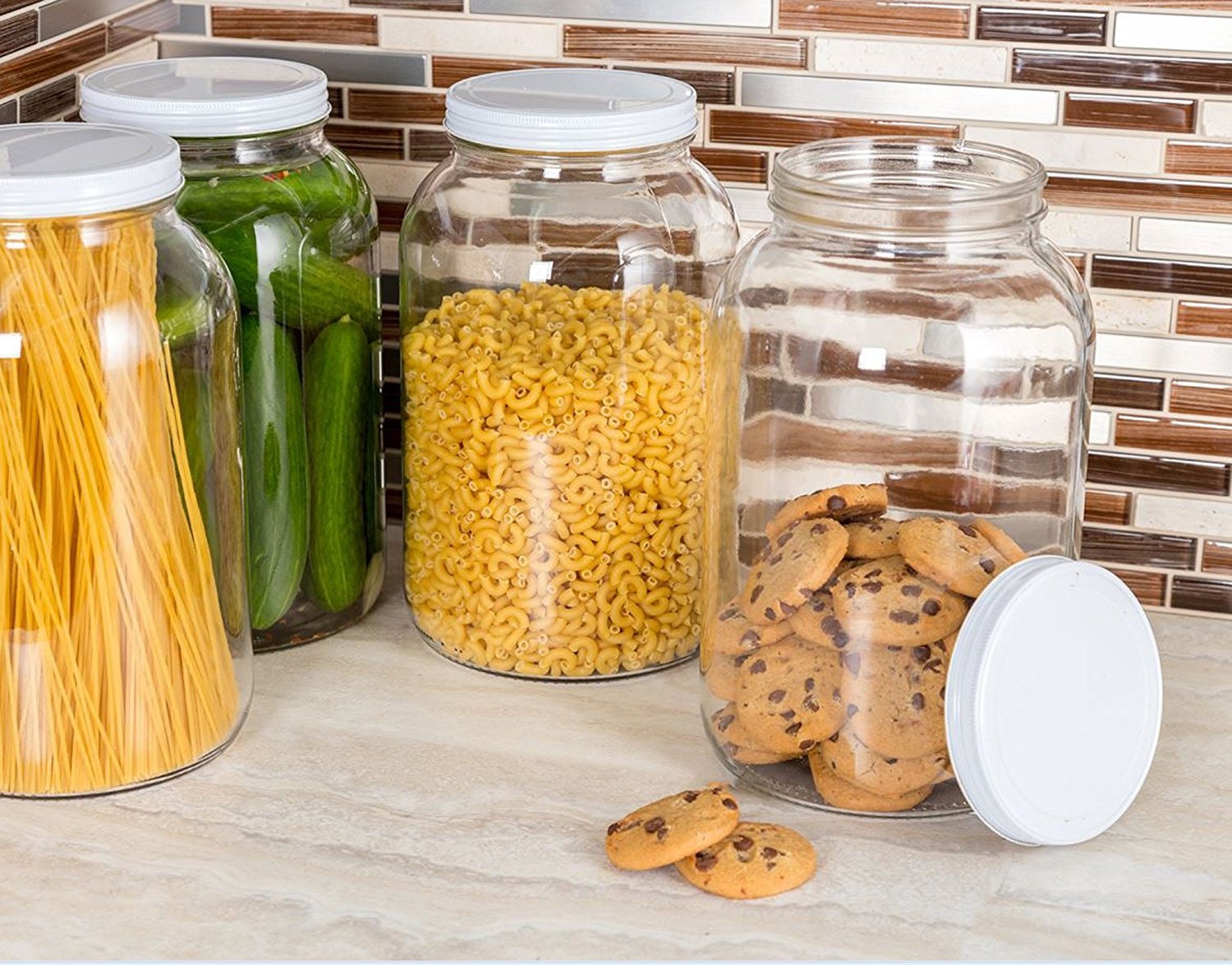 Glass Cookie Jar with Airtight Lids - Cookie, Pastries, Cake and Candy Jar,  Dog Treat Container, BPA-Free Clear Glass Storage Container Canister 