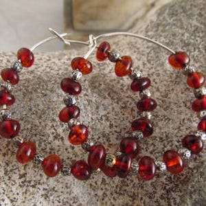 Baltic Amber Silver Hoops.Silver and Amber Earrings.Boho Earrings.Silver Hoops