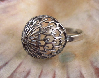 Silver Dome Ring.Openwork Dome Ring.Oxidized Silver Ring.Statement Dome Ring