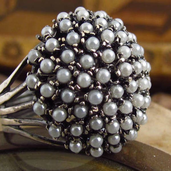 Pearl Ring.Large Sterling Silver Ring.Pearls.Boho Ring.Statement Rings